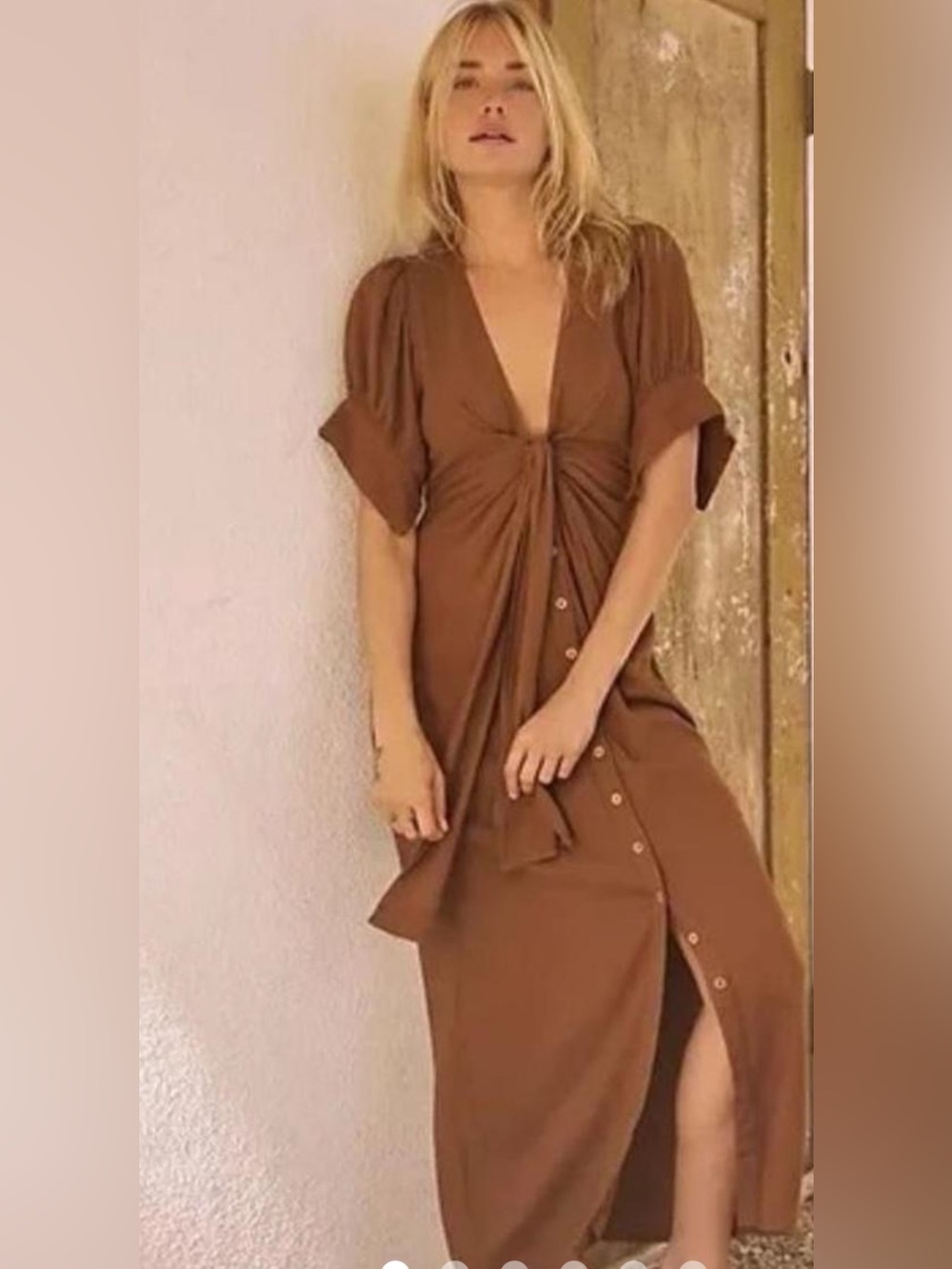 Free People Brown Twist-Front Button Midi Dress